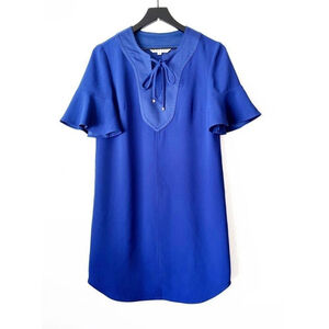 Trina Turk Royal Blue Flutter Sleeve Tie Neck Shift Dress Size 2